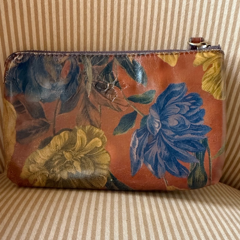 Patricia Nash Floral Leather Clutch in Brown, Blue & Yellow